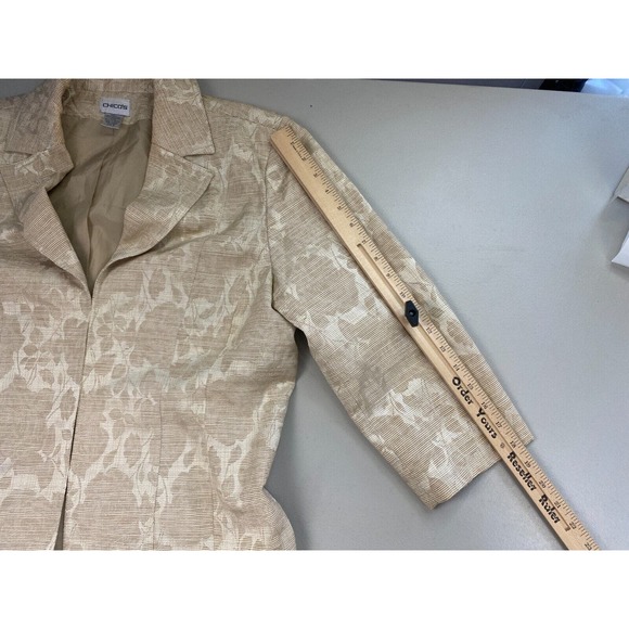 Chicos Blazer 2 Floral Jacquard Beige Lightweight Spring Summer Career Jacket - Picture 6 of 13